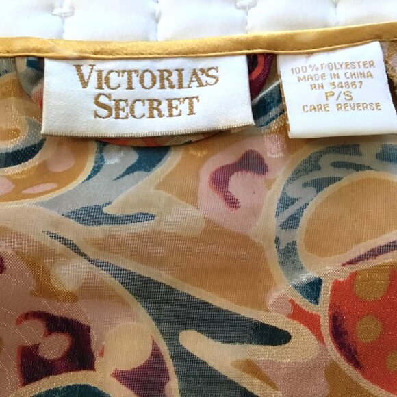 VTG Gold Label Victoria's Secret Woman Abstract Kimono Robe Satin Belt Swim S/P - Picture 9 of 13